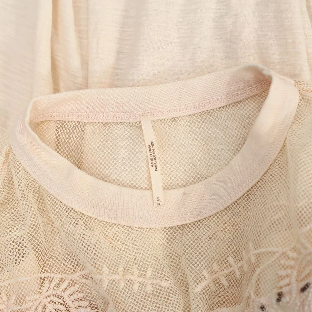 Free people Micha Embellished Mesh Beaded Long Sleeve Tee Blouse Top S 287514